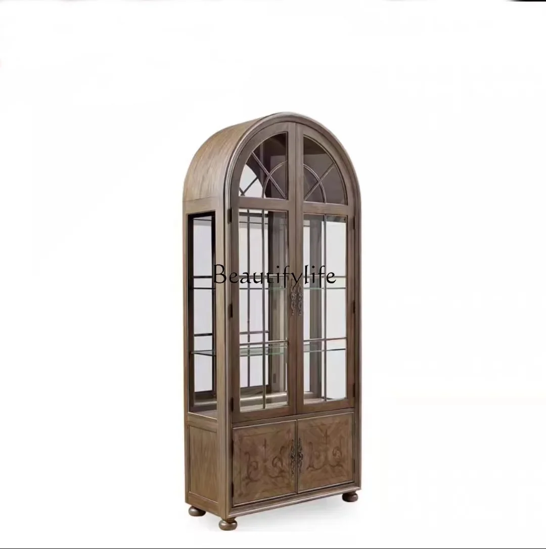 

X4 parts and accessoriesFrench solid wood carving flower arched wine cabinet American country painted side cabinet storage displ