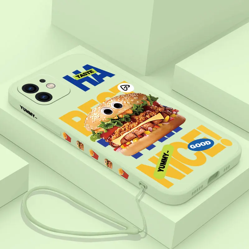 Fun Burgers Fries Phone Case For iPhone 15 14 13 12 11 Pro Max Mini X XR XS MAX SE20 8 7 6S Plus Soft Liquid Silicone Cover