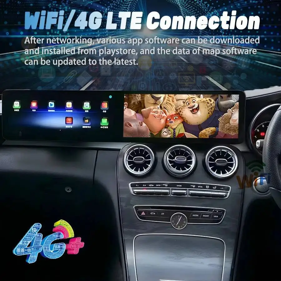 القيادة باليد اليمنى لمرسيدس بنز C الفئة W205 Glc X253 C180 C200 C220 C300 C350 2016-2022 شاشة مزدوجة أندرويد Carplay GPS