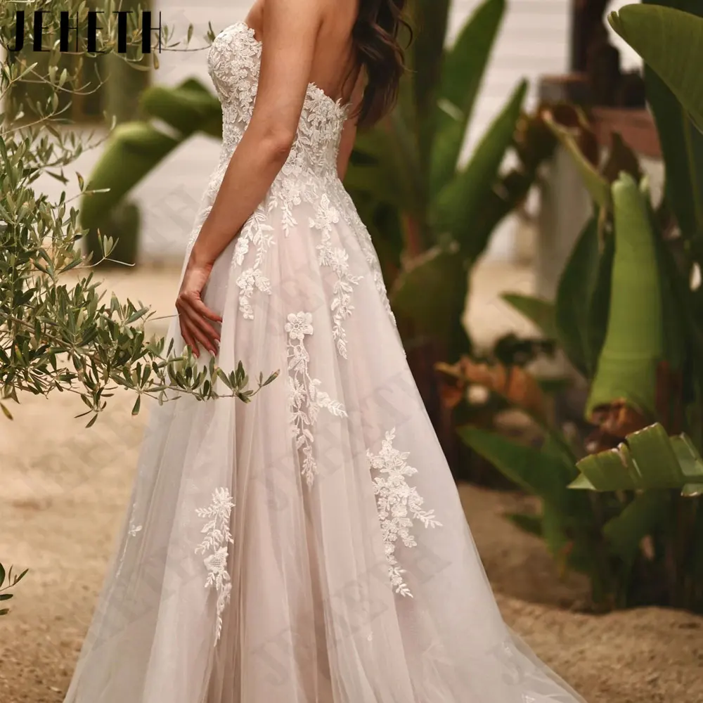 JEHETH-vestidos de novia sin tirantes, traje de tul, sin mangas, Espalda descubierta, hecho a medidaJEHETH-vestidos de novia sin tirantes, traje de tul, sin mangas, Espalda descubierta, hecho a medida