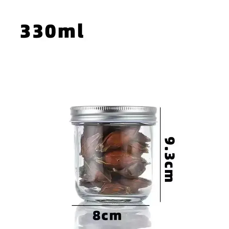 food grade round transparent 330ml 350ml 400ml 500ml 650ml 750ml jam honey jelly glass storage jar with metal lid
