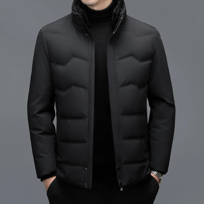 YX-2611 Men New White Duck Down  Jacket Winter Thick Jacket Fur Integrated Collar Detachable Casual Business Warm Jacket Short