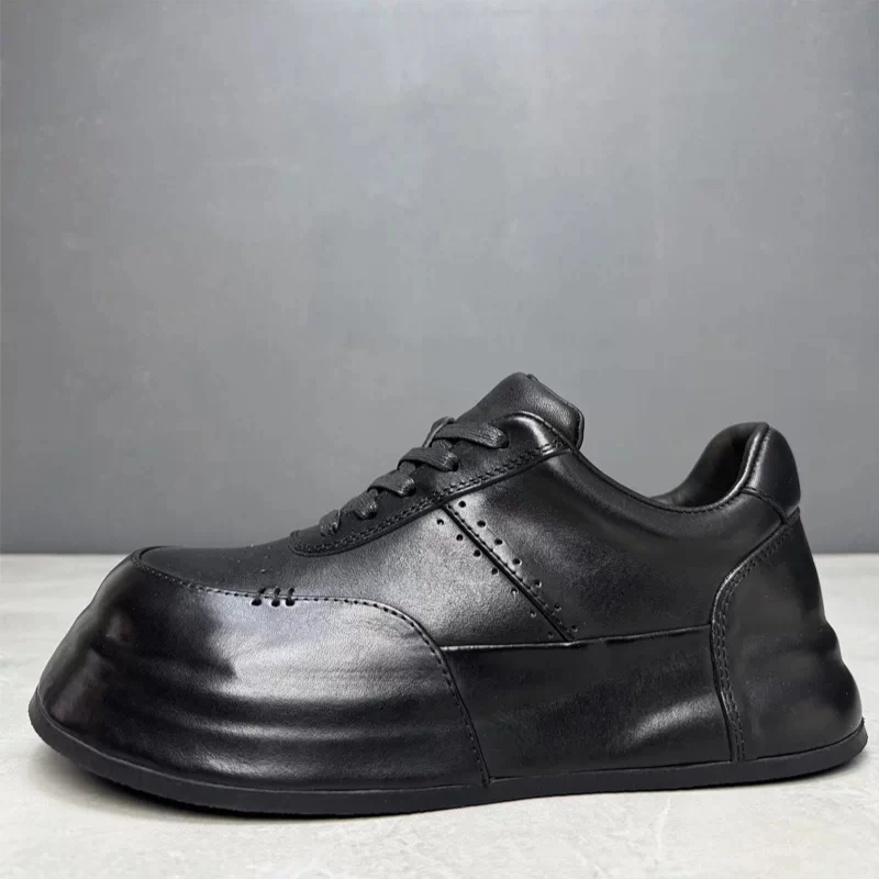 Japanese Original Design Toe Cap Slightly Warped Horse Skin White Shoes for Men's Bread Shoe Thick-soled Heightening Board Shoes
