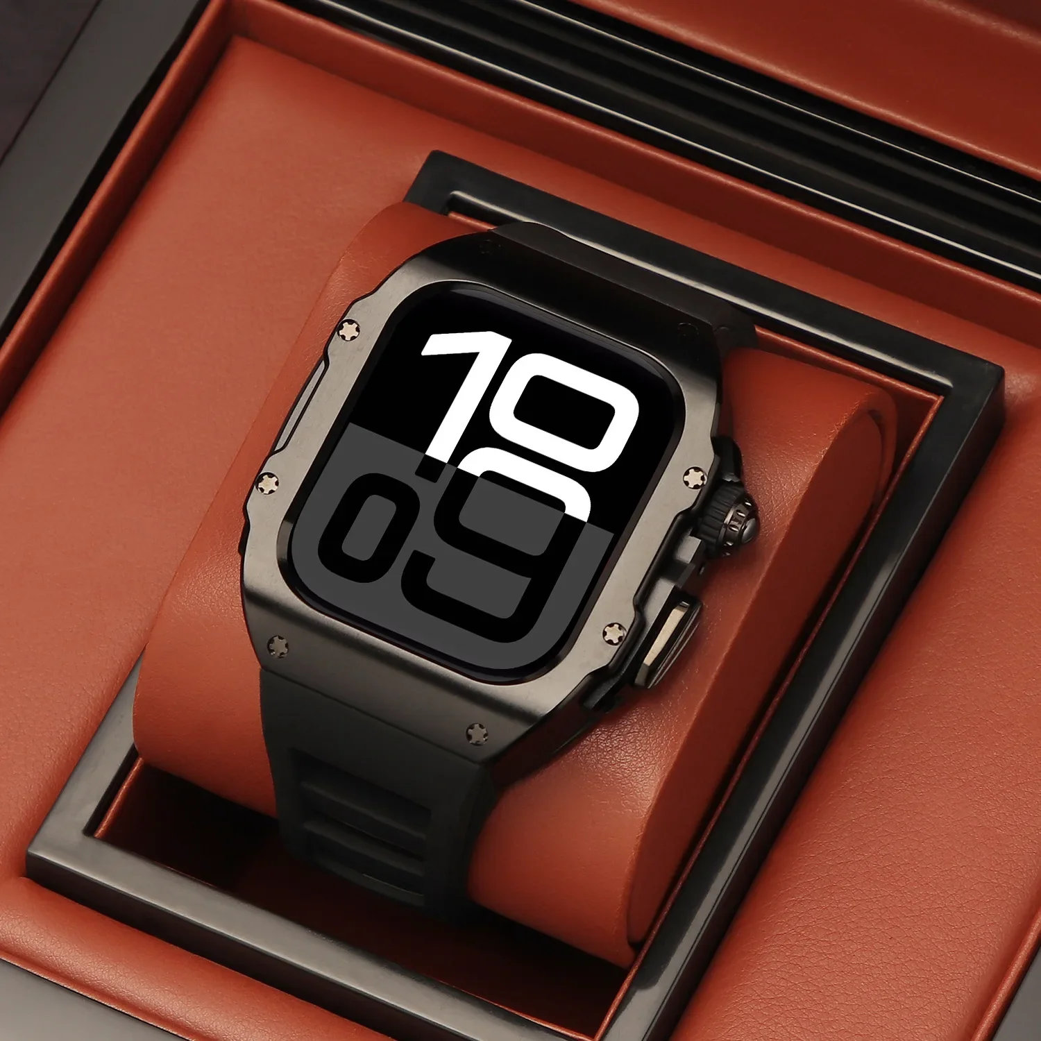 Kit di modifica di lusso per Apple Watch 10 46mm 42mm Custodia in acciaio inossidabile con fibbia a farfalla per Iwatch Ultra2 1 49mm Fluororubber