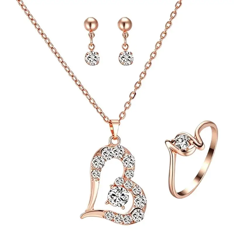 A52E Elegant Heart Jewelry Set Beautiful Crystal Necklace Studs Earrings Suitable for Layering and Enhancing Evening Outfit