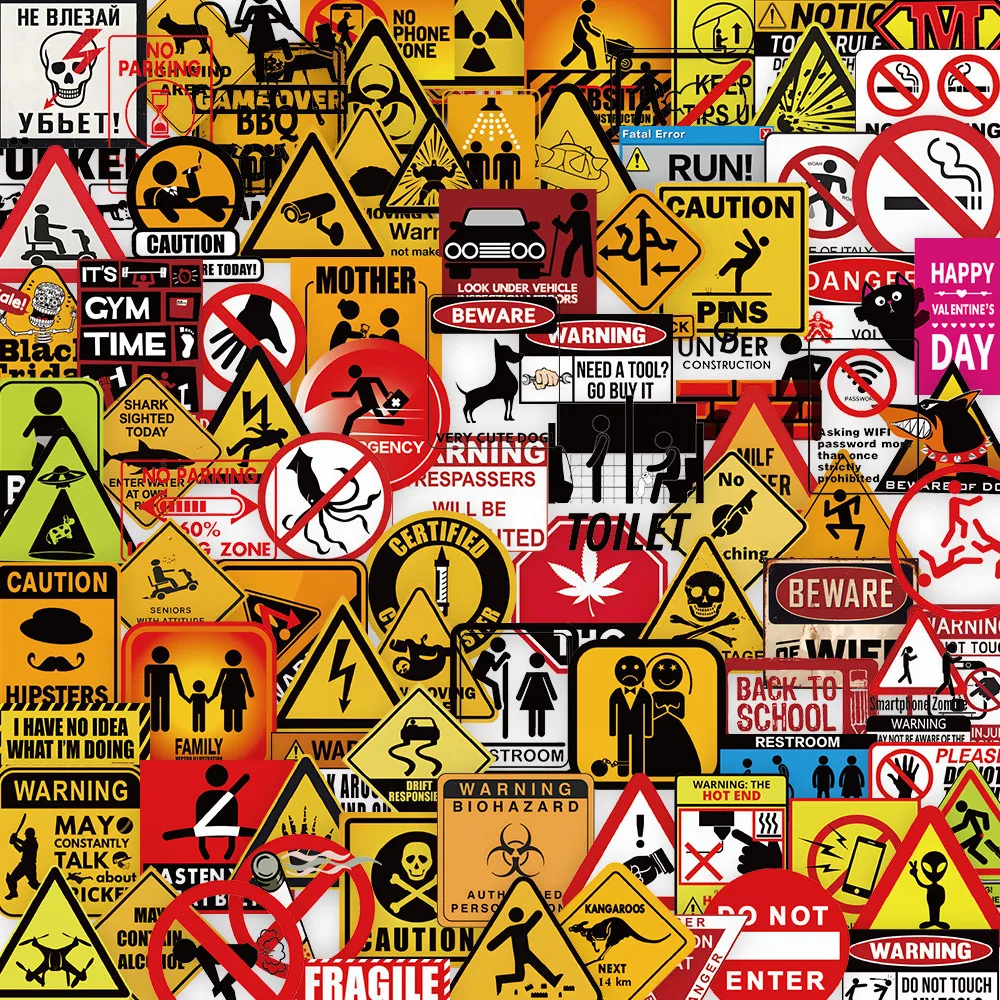 203 Pcs Warning Signs Stickers - Cool Safety Symbol Decals for DIY Decor on Notebook Laptops Phone Cases RecordingYourLife Store
