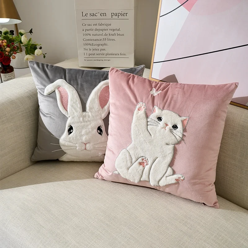 Rabbit Decorative Pillowcase Soft Pillows For Sofa Bed Living Room Home Decoration 45X45 Velvet Coussin Luxury Cushion Cover