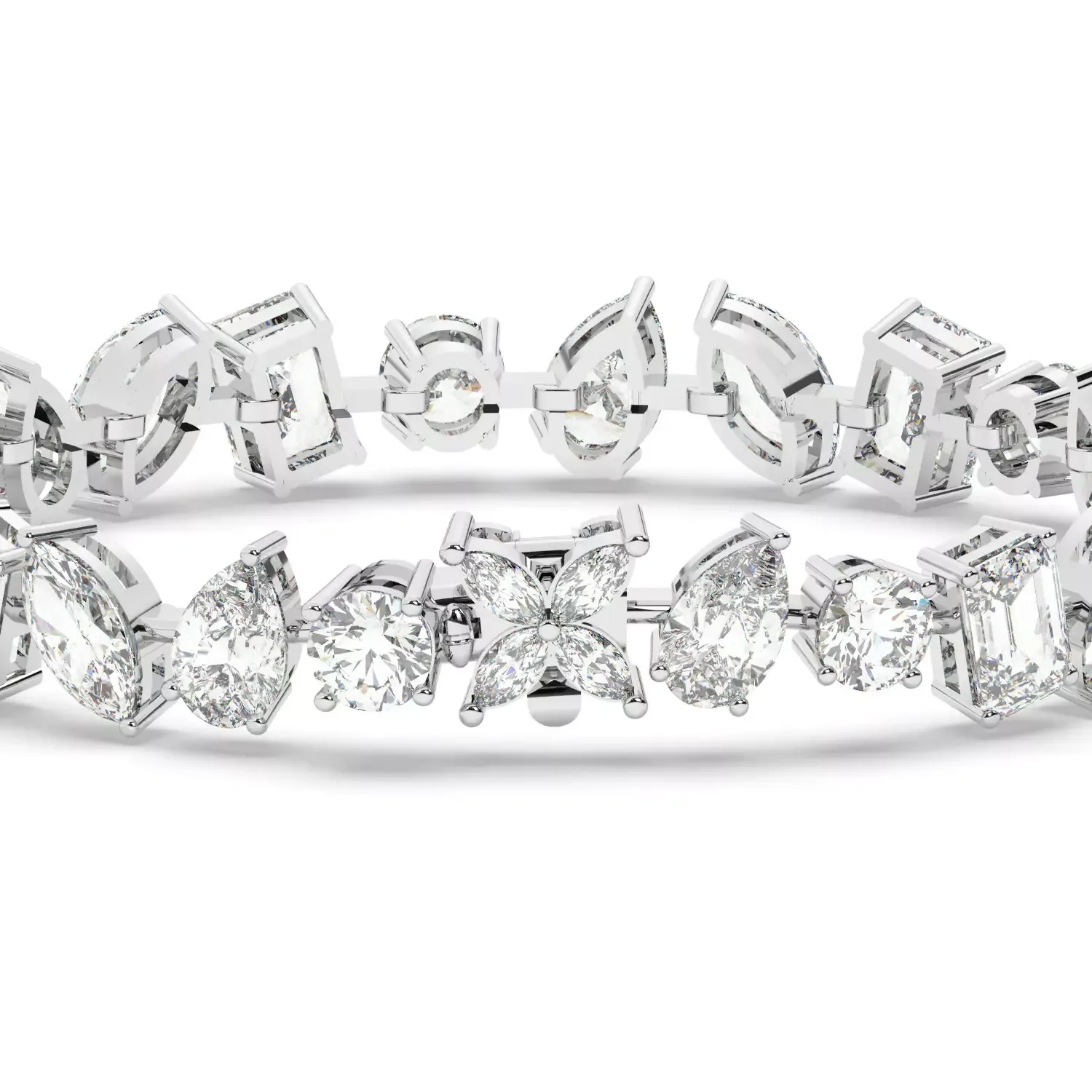 Round&Emeral&Marquise&Pear Cut CVD HPHT DEF VS-VVS Lab-Grown Diamonds 13ctw Tennis Bracelet in 14k White Gold For Women