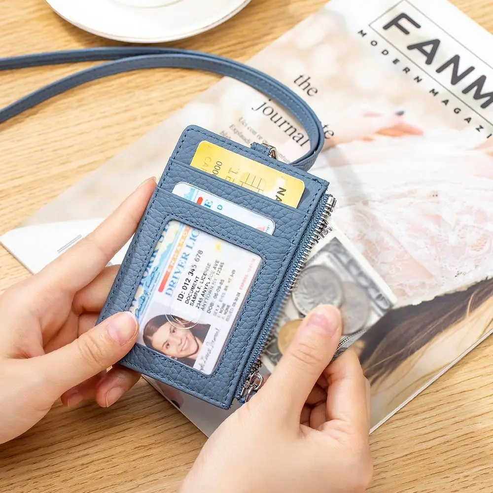 

Portable Neck Strap Card Holder with Lanyard Bank Card Organizer Reel Strap Badge Holder Neck Hanging Zipper Pouch Male Wallet