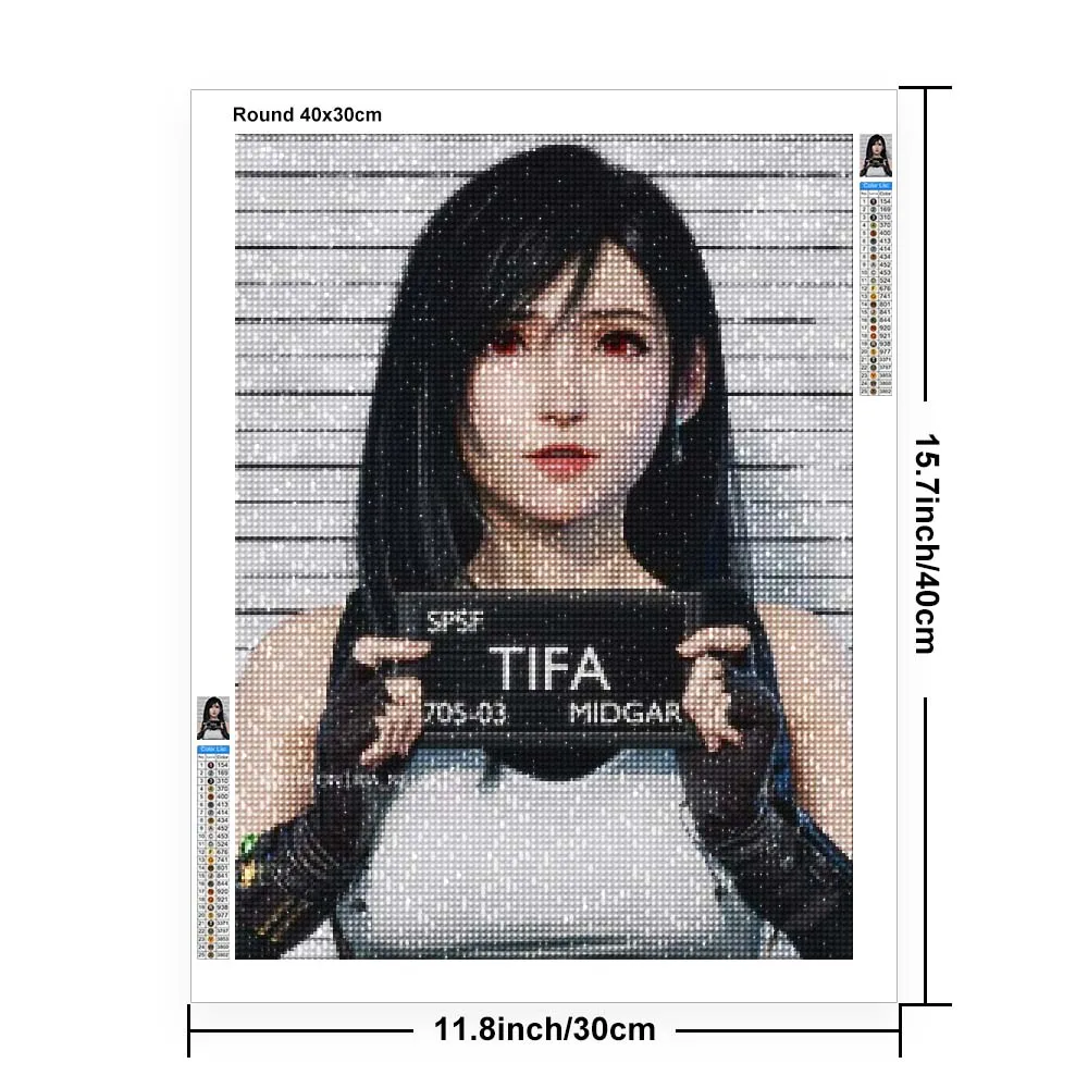 DIY Full Round Cartoon Game Final Fantasy 5D Diamond Mosaic Painting Cross Stitch Embroidery Tifa Lockhart Picture Decor Art