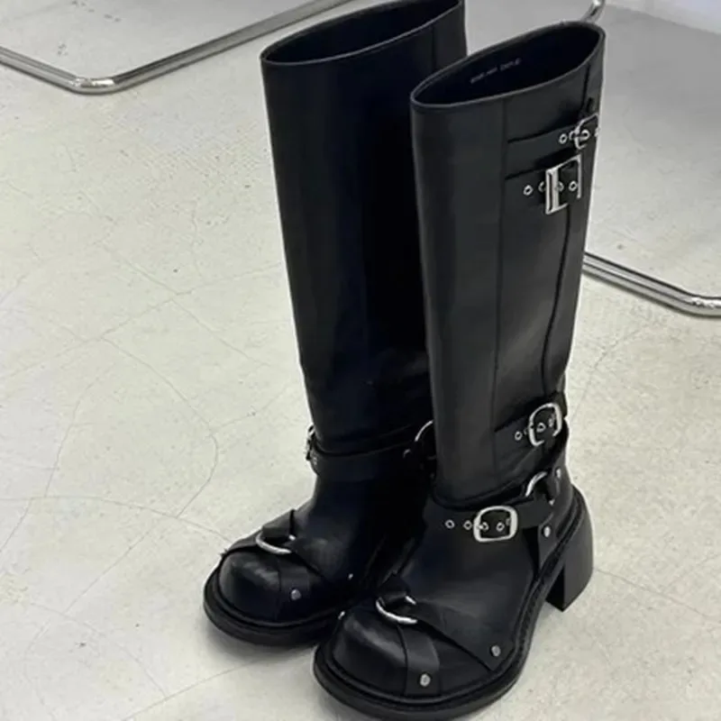 

Woman Knee-High Boots Fashion High Quality Leather Square Heel Knight Booties 2025 Trend Women's Long Boots