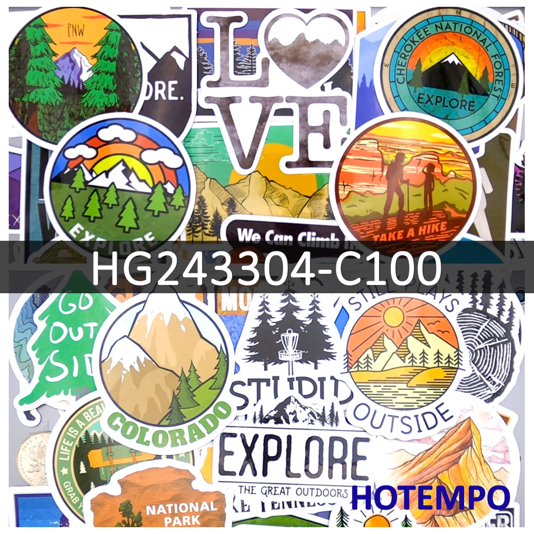 100 sztuk, Naklejki na zewnętrzną przygodę, Piesze wycieczki, wspinaczka, biwakowanie, styl podróżowania, do laptopa samochodowego telefonu motocyklowego, Zabawny pakiet naklejek