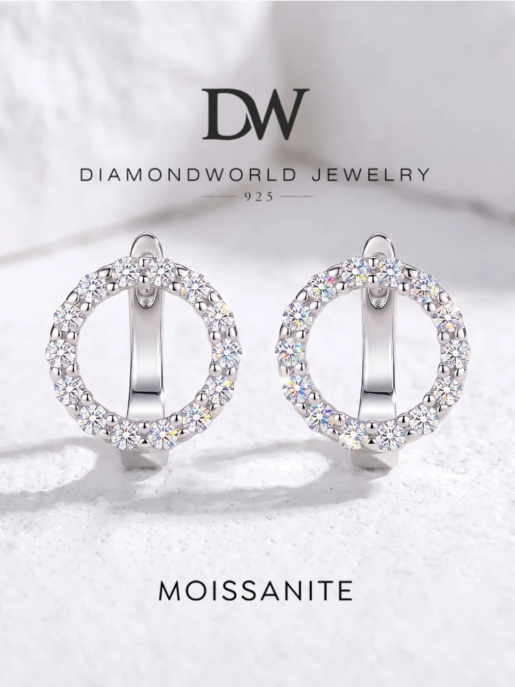 Luxuriöse, modische, echte Moissanit-Diamant-Rundohrringe für Damen, 925er Sterlingsilber, für Jubiläen, Partys, hochwertiger edler Schmuck – Detail 1
