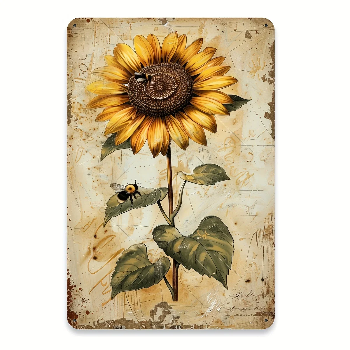 Sunflower & Bee Cast Iron Tin Sign - Rustic Wall Art,  , Durable Wrought Iron, Perfect for Home/Cafe/Garage Decor, Easy to Hang