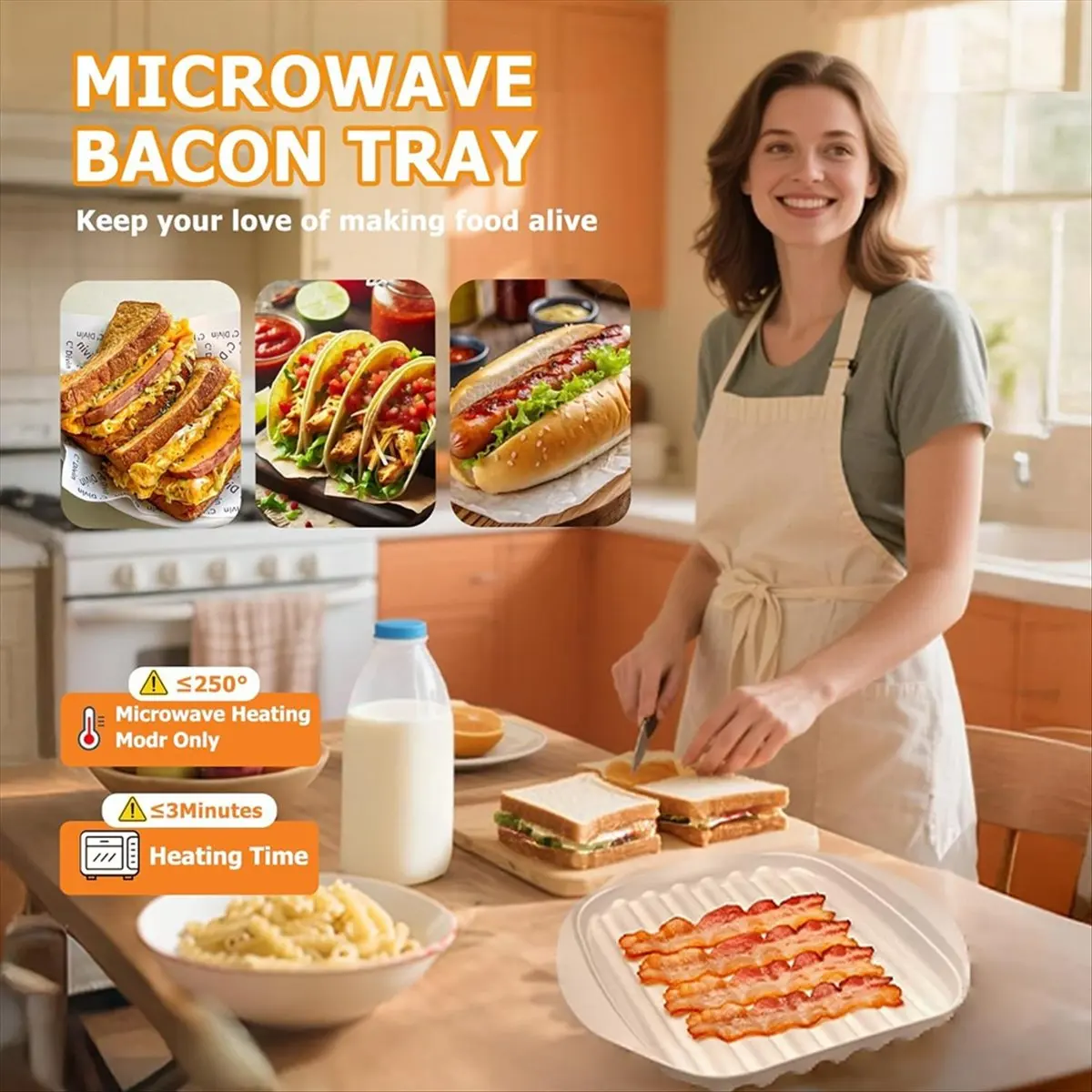 ถาดไมโครเวฟสำหรับทำเบคอน ABFW พร้อมฝาปิด, เครื่องทำเบคอนพลาสติกสำหรับเตาไมโครเวฟ, เครื่องทำเบคอนในไมโครเวฟพร้อมฝาปิด, สำหรับทำเบคอน