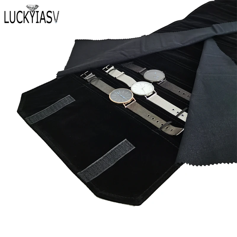 حقيبة تخزين المجوهرات المخملية السوداء، حقيبة تنظيم لفة لمعرض أكياس تغليف القلائد المحمولة للسفر #3