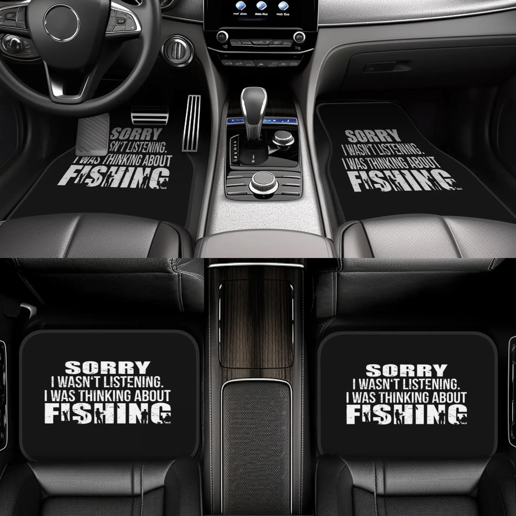 4pcs Funny Fishing-Themed Car Floor Mats - 