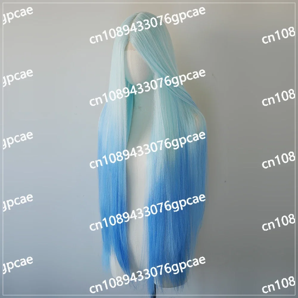 

Blue Wig Lace Hand Hook Full Hood Female Super Long 1m Color Lolita Medium Split Long Straight Hair Whole Top Daily