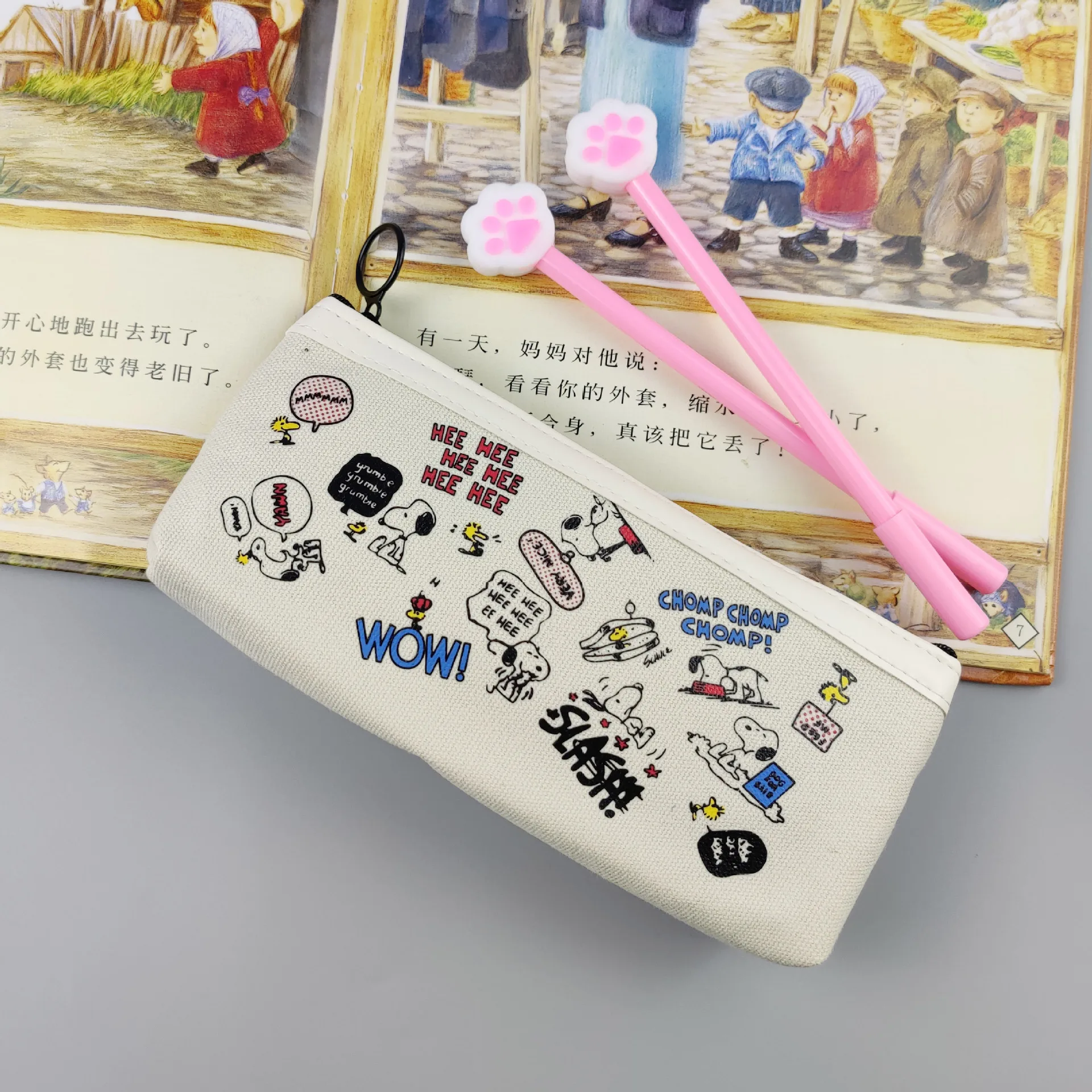 Snoopy Cartoon Canvas Pencil Case Cute Zipper Stationery Box borsa portaoggetti di grande capacità ragazza ragazzo studenti materiale scolastico