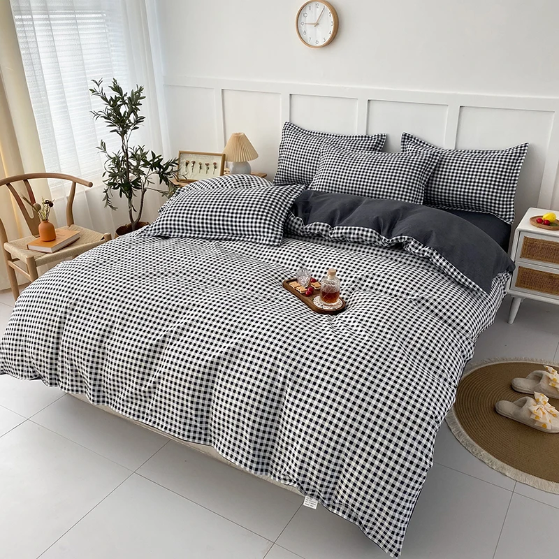 Black White Plaid Comforter Covers Sets Checkerboard Grid Duvet Cover for Boys Girls White Women Men Modern Geometric Bedding