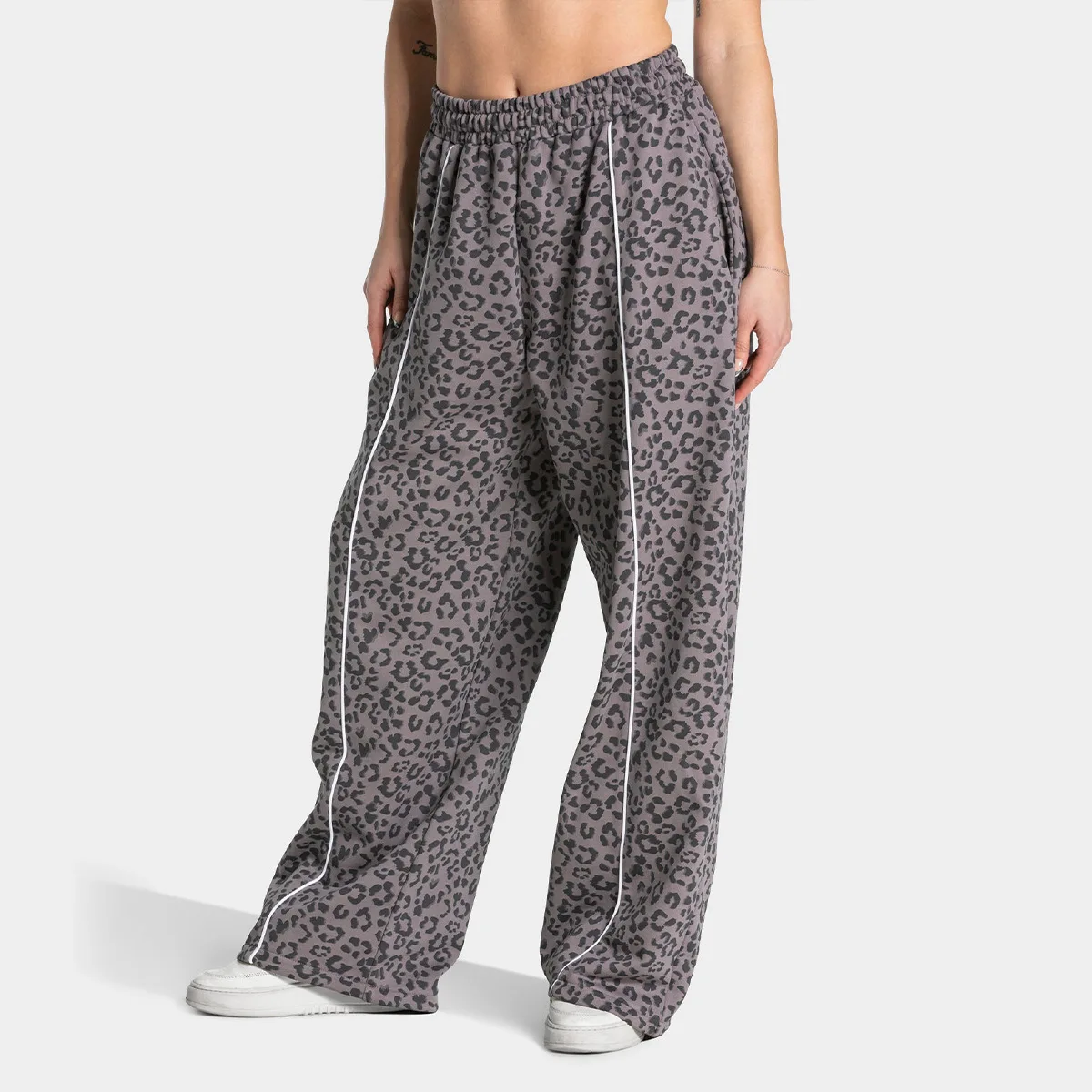 Chique losse joggingbroek met luipaardprint, dames elastische taille, sport, fitness, yogabroek, dames casual gymbroek, streetwear