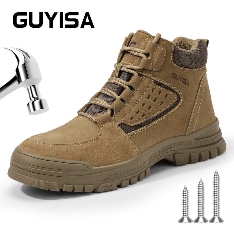 GUYISA Safety Boots Work Shoes Steel Toes Anti Scalding High-cut Anti Smashing Anti Piercing