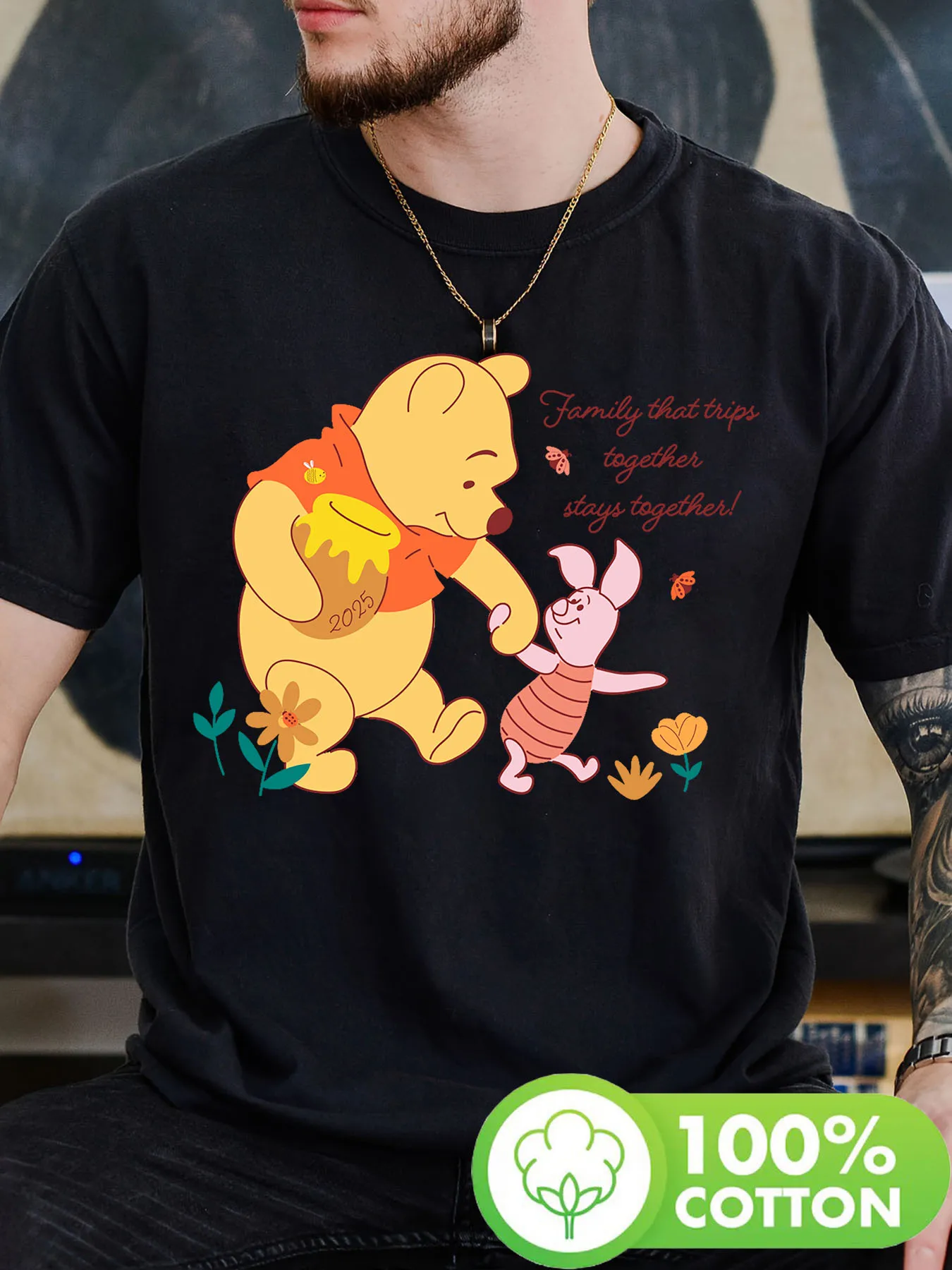 

Мужская футболка Disney Winnie The Pooh, повседневная одежда для отдыха и тематических мероприятий, унисекс, хлопковая, с короткими рукавами, оверсайз, уличная одежда