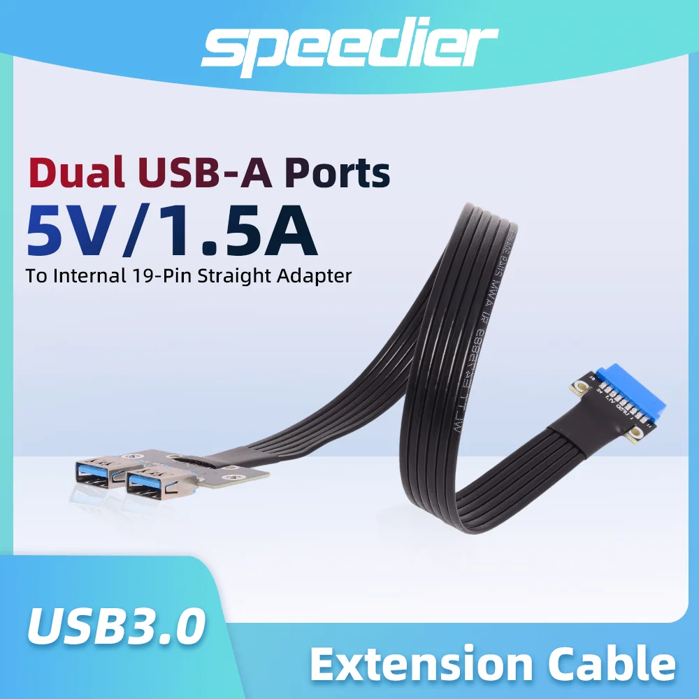 

USB 3.0 Type-A To Int.19P USF3-FM-24P Type-E Blue Male Flat Extension Cable Fold 90 Degree Double with Screw Hole 5Gbps