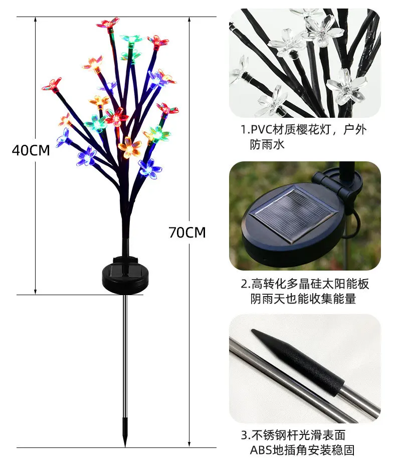 Juego de 2 luces led solares de inserción de suelo de flor de cerezo y luces rosas, decoración de jardín, paisaje al aire libre para festivales y bodas