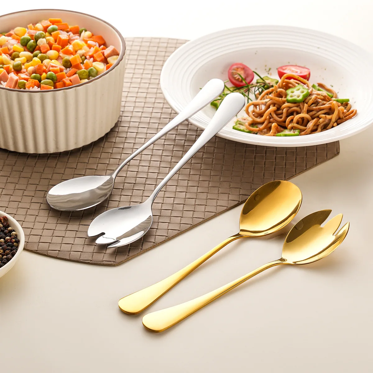 Soup Spoon Set,2PCS Stainless Steel Spoon and Fork Set, Polished Spoons, Forks, and Cake Servers, for Restaurants and Home Use