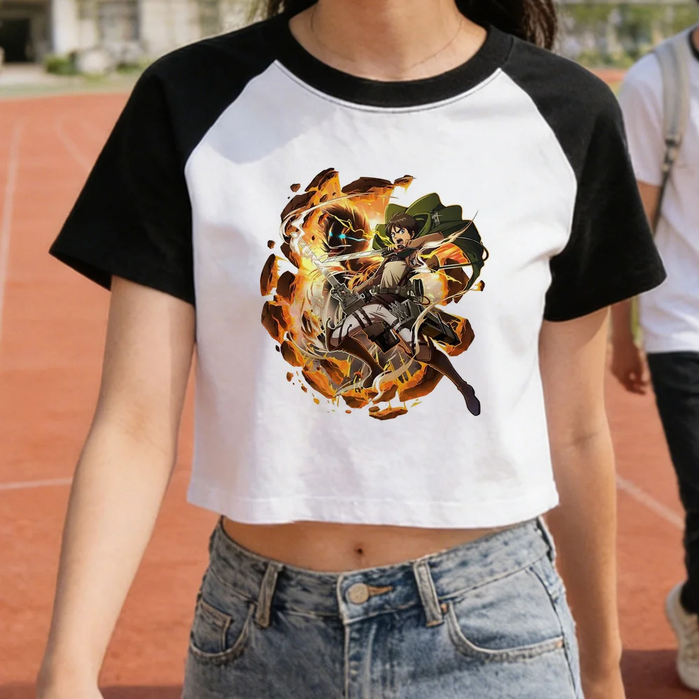 Attack on Titan cropped top girl streetwear harajuku meme scene  korean fashion top tees emo kawaii y2k grunge