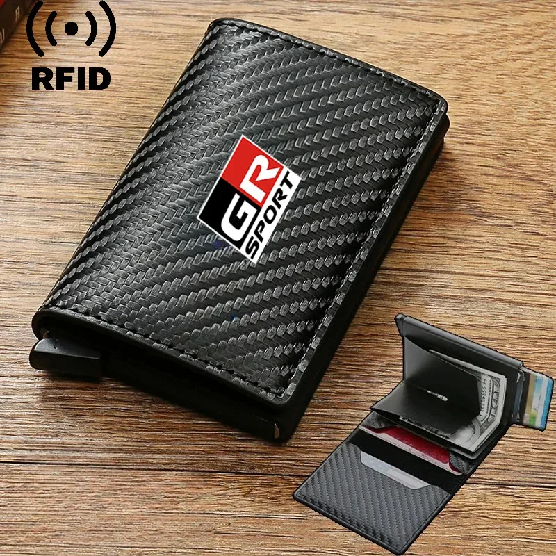 

Rfid Leather Carbon Fiber Credit Card Holder pu Wallets Men Black Magic Trifold for GR SPORT Toyota Hiace Prius Camry Tacoma