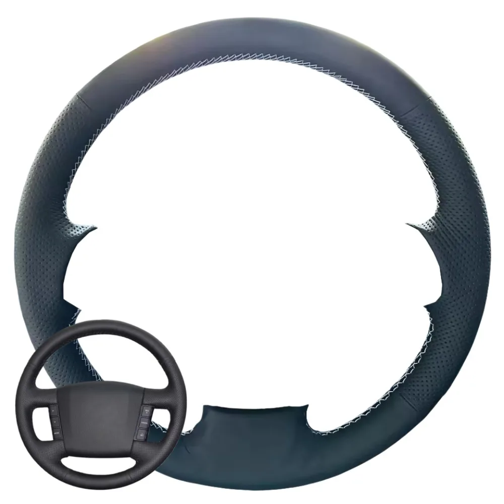 

Авто внутренние аксессуары, прошитый вручную автомобильный руль, черный перфорированный чехол из искусственной кожи для Kia Mohave Borrego 2008