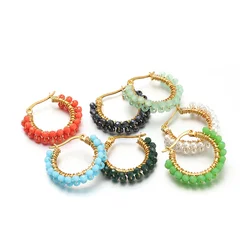 1 Pair Stainless Steel Hoop Earrings Crystal Beads Winding Earrings Fashion Gold-plated Earrings Women Trend Jewelry Gifts Bulk