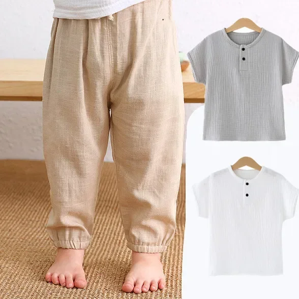 Children\'s Cotton And Linen Trousers Spring And Summer Thin Boys And Girls Linen Pant Baby Boys Pants Casual Harem short