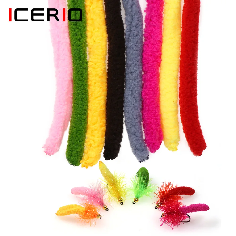 ICERIO 1 Meters Fly Tying Mop Flies Fluo Chenille for Stone Fly Emerging Caddis Nymphs Larvae Knotting Material 8 Bright Colors