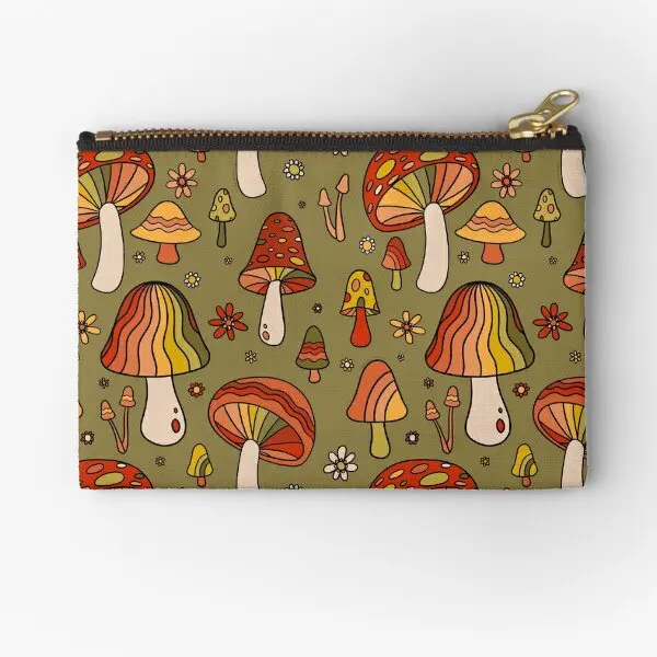 Mushroom Print  Zipper Pouches Coin Women Money Pocket Small Wallet Cosmetic Panties Men Pure Storage Socks Key Packaging