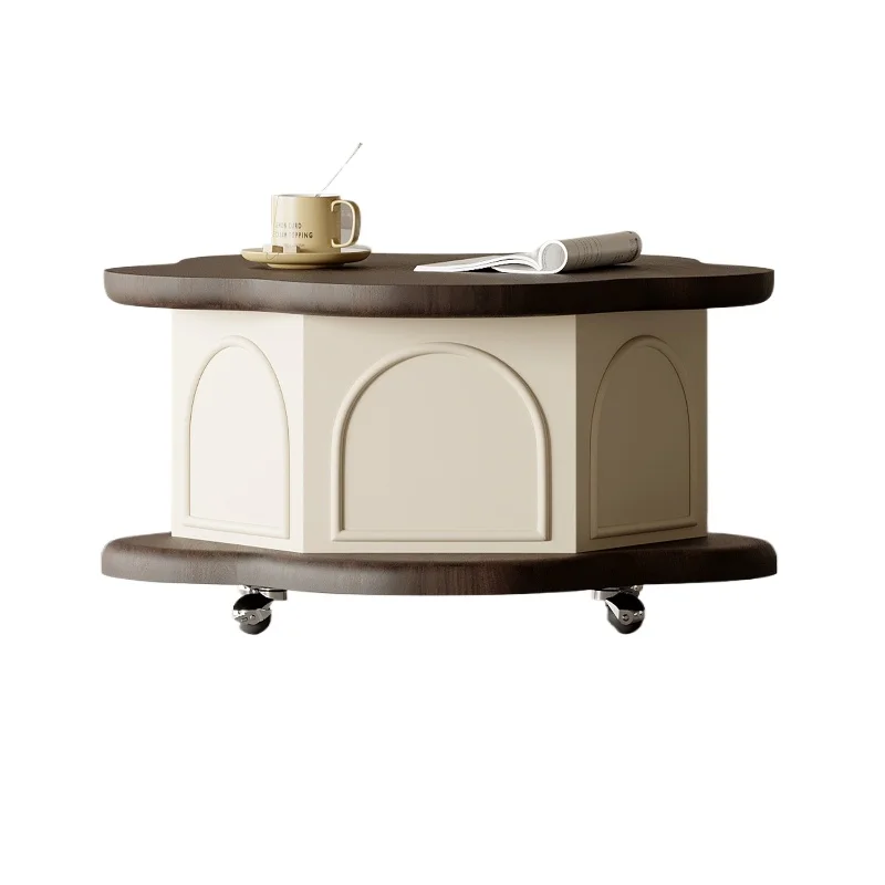 

French movable lifting special-shaped coffee table retro black walnut small apartment creative coffee table