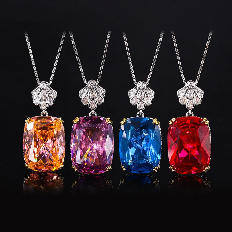 Jewelry Gold Plated Red Corundum Blue Pointed Crystal Simple Dignified Pendant 15*20