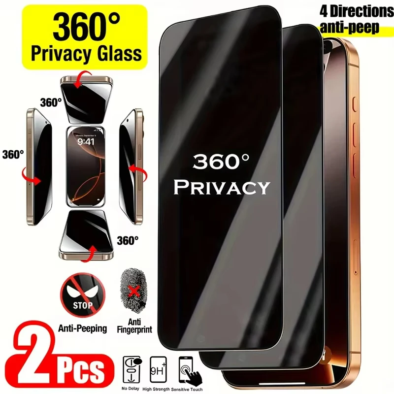 1-2 Stück 360° Blickschutzfolie für iPhone 17 16e 16 15 14 Pro Max 13 12 11 XS Max XR Anti-Spy Gehärtetes Glas Anti-Peeping-Folie