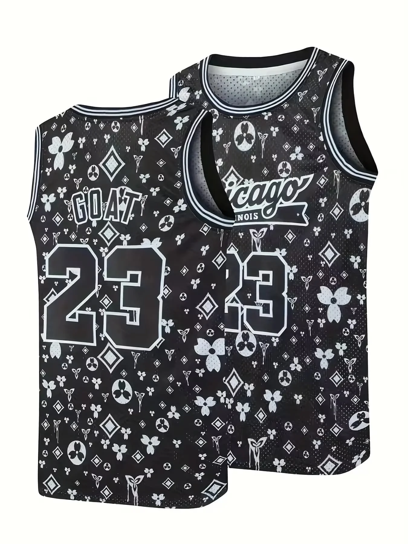 Chicago 23 GOAT Floral Full Print Mesh Basketball Jersey Sleeveless Quick Dry Tank Top Family Matching Parent Kid Sports Fans 26