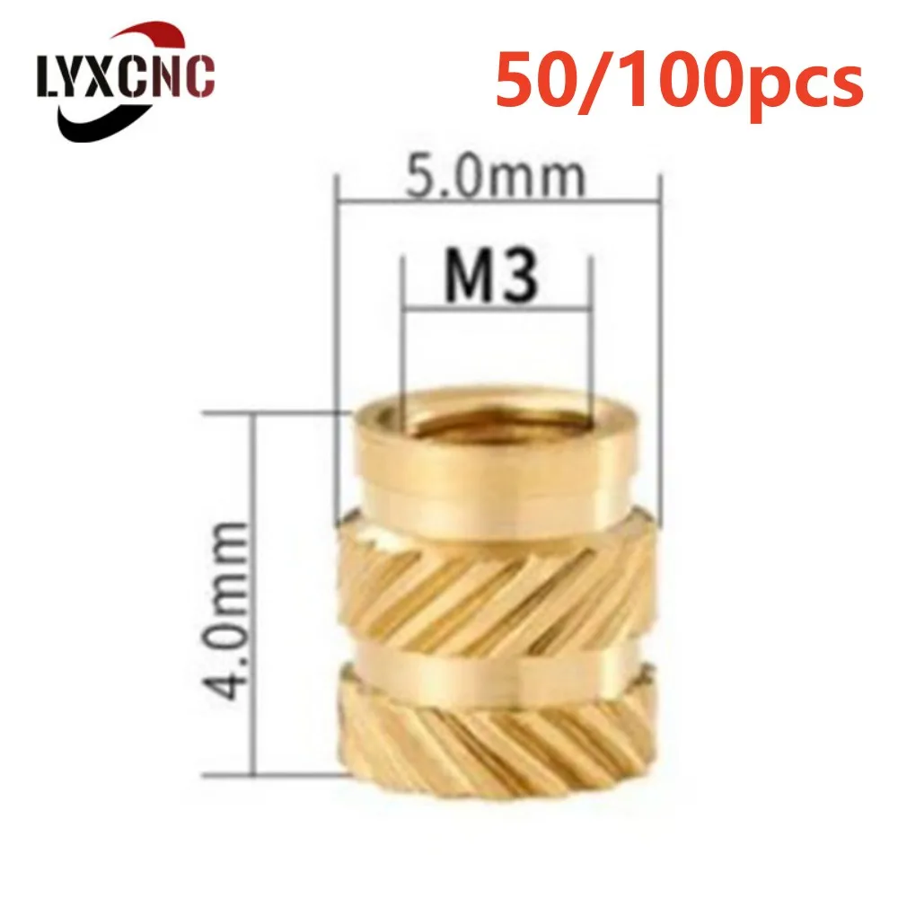 50/100pc M3 M4 M3*5*4mm Thread Knurled Brass Threaded Heat Set Heat Resistant Insert Embedment Nut For V2.4 Vorn 3D Printer Part