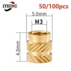 50/100pc M3 M4 M3*5*4mm Thread Knurled Brass Threaded Heat Set Heat Resistant Insert Embedment Nut For V2.4 Vorn 3D Printer Part