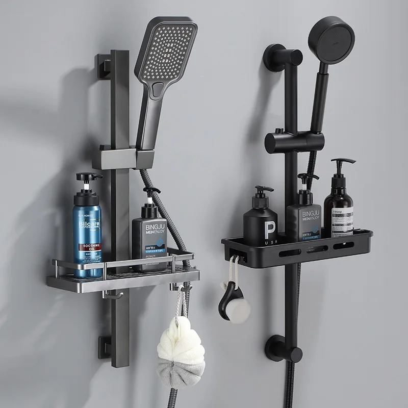 Adjustable Shower Bar Lifting Rod Extendable Wall Mount Shower Horizontal Bar Column Black White Chrome Bathroom Riser Slide
