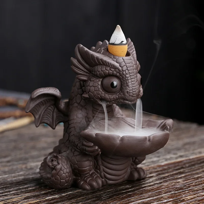 Y Cartoon Dragon Backflow Incense Ceramic Sandalwood Waterfall Incense Holder Cute Dinosaur Decoration Zen Home Fragrance Decor