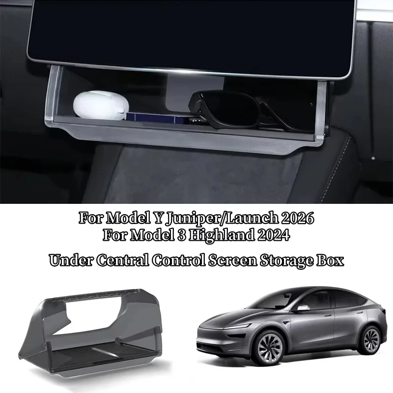 Center Console Screen Under Storage Box For Tesla Model 3/Y Juniper/Launch 2026, Center Console Hidden Storage Organizer Tray