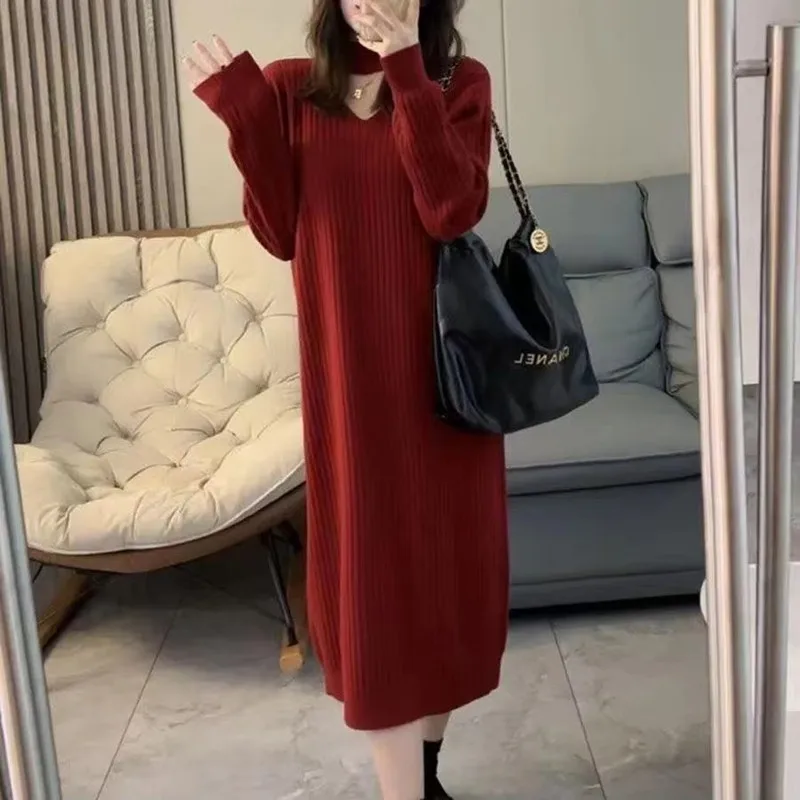 

Женский джемпер, весенне-осенняя одежда для женщин, нижняя одежда, зимнее платье, элегантный пуловер средней длины, свитер, женский трикотаж