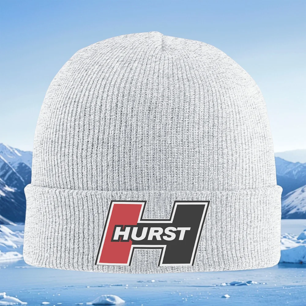 HURST شعار أبيض نص رمادي أسود الرجال النساء للجنسين محبوك قبعة قبعة صوفية قبعة الشتاء الحرارية الدافئة عيد الميلاد ركوب الدراجات في الهواء الطلق
