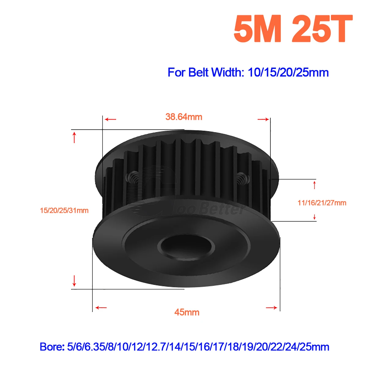 

HTD5M 25 Teeth Synchronous Pulley 45 Steel Slot Width 11/16/21/27mm Industrial Transmission Pulley AF 5M-25T Timing Belt Pulley