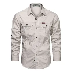 Camisa de algodón de manga larga para hombre, ropa informal de alta calidad con múltiples bolsillos, ropa Militar de marca, camisas de trabajo de carga